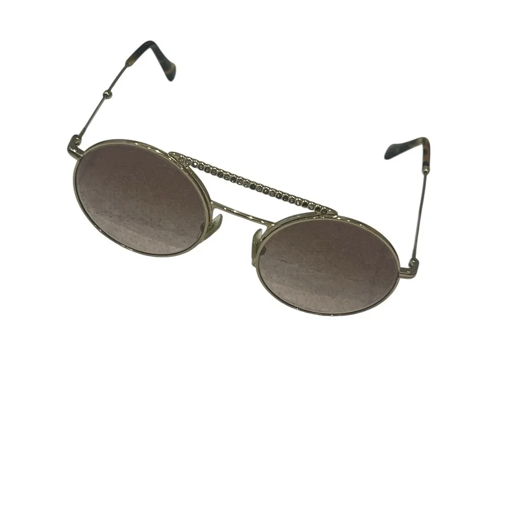 Miu Miu by Prada Round Crystal Brow Tinted Gold Brown Sunglasses SMU 52V ZVN-QZ9